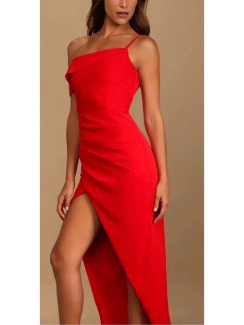 Lulu's Striking Red Asymmetrical Midi Dress